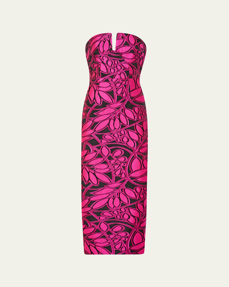 Judith Strapless Palm Jacquard Maxi Dress
